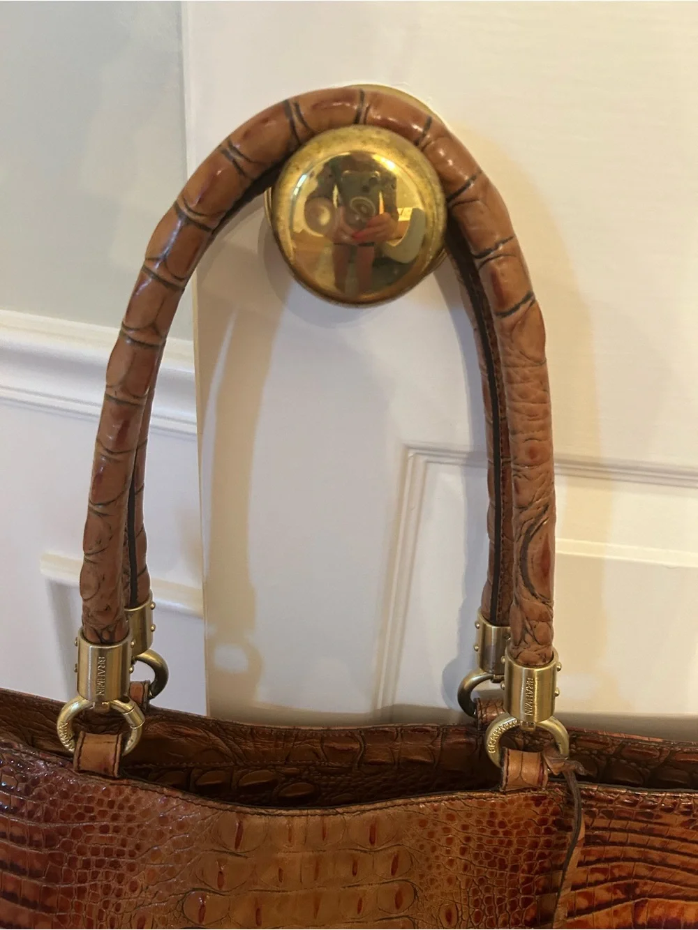 Brahmin Ruby satchel leather Melbourne Pecan handbag. Toasted almond